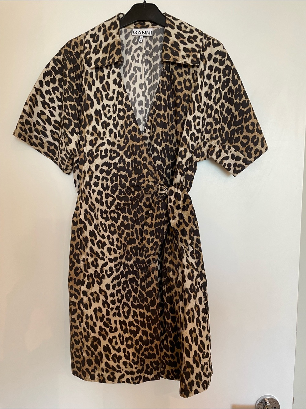 Ganni Leopard Print Wrap Dress - Tan/Black
